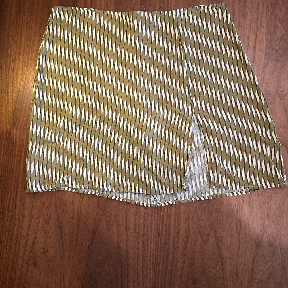 Reformation Green and White Patterned Mini Skirt
